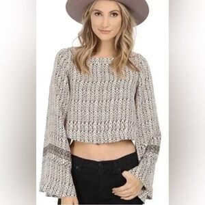 Free People Stars Aligned Long Bell Sleeve Crop Top Small